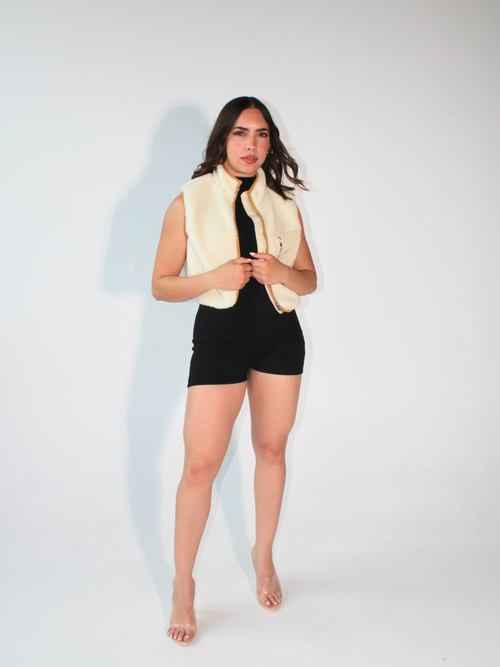 Edge Control Boucle High Neck Vest - Beige