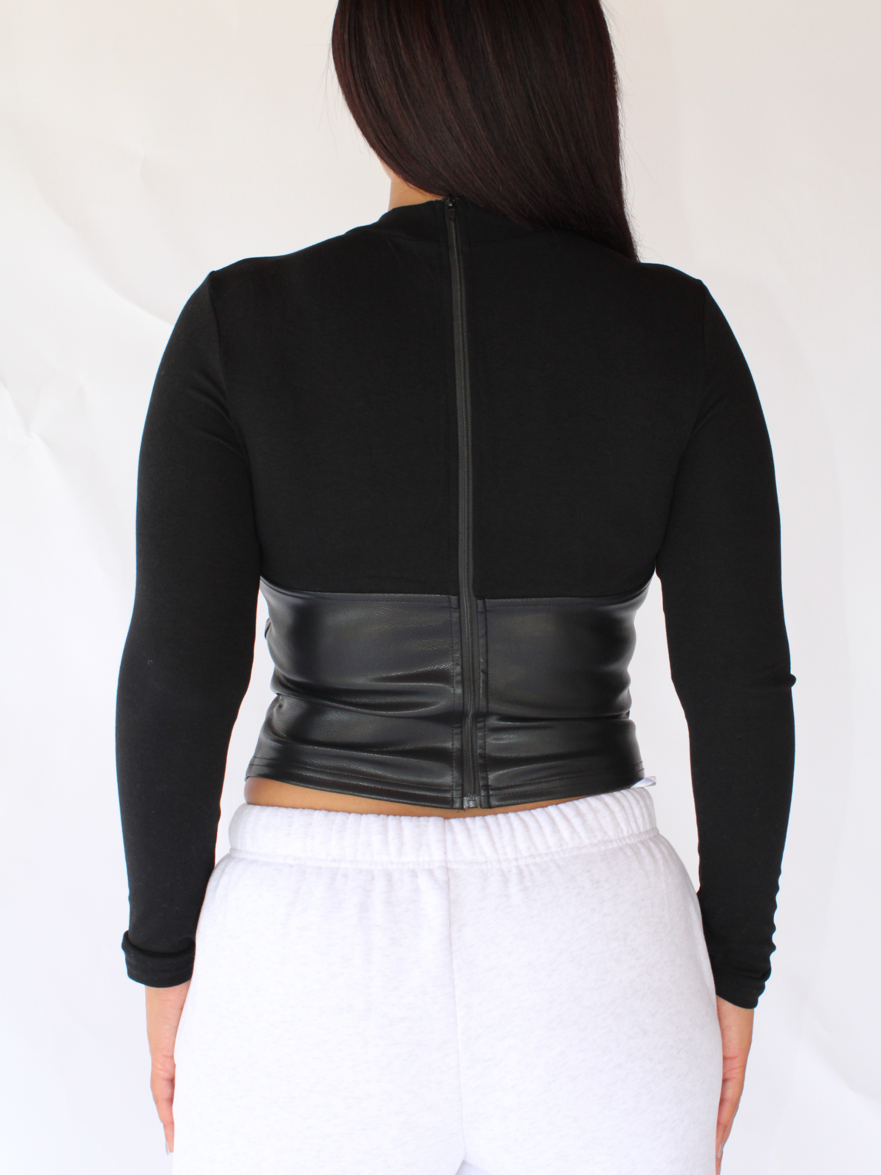 Rebel Edge Corset Top – Edgy Long Sleeve Faux Leather Top for