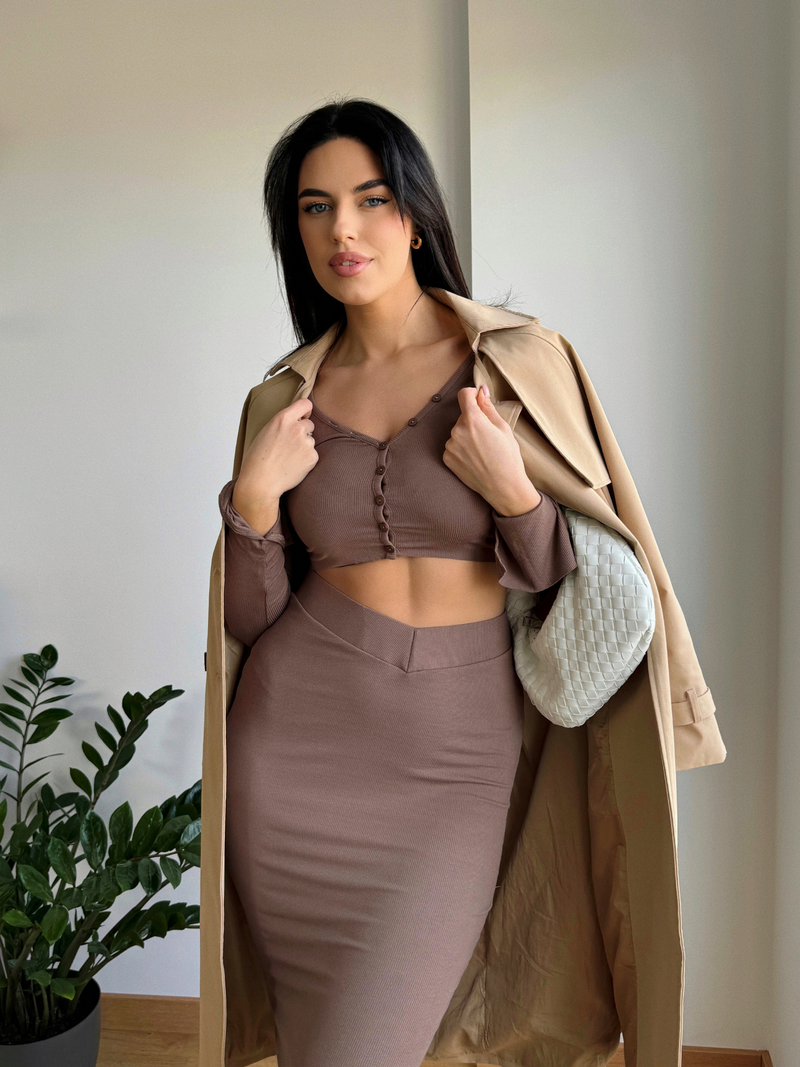 Cozy Vibe Mocha Skirt Set