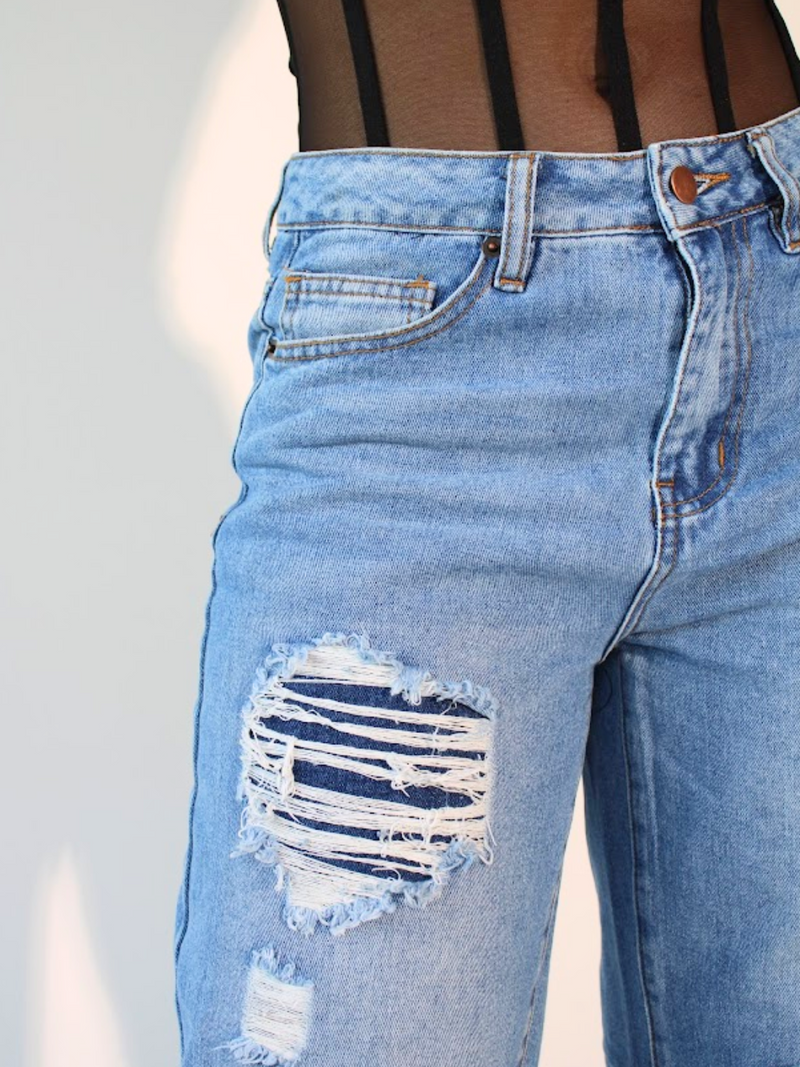 Not too Distressed Wide Leg Denim