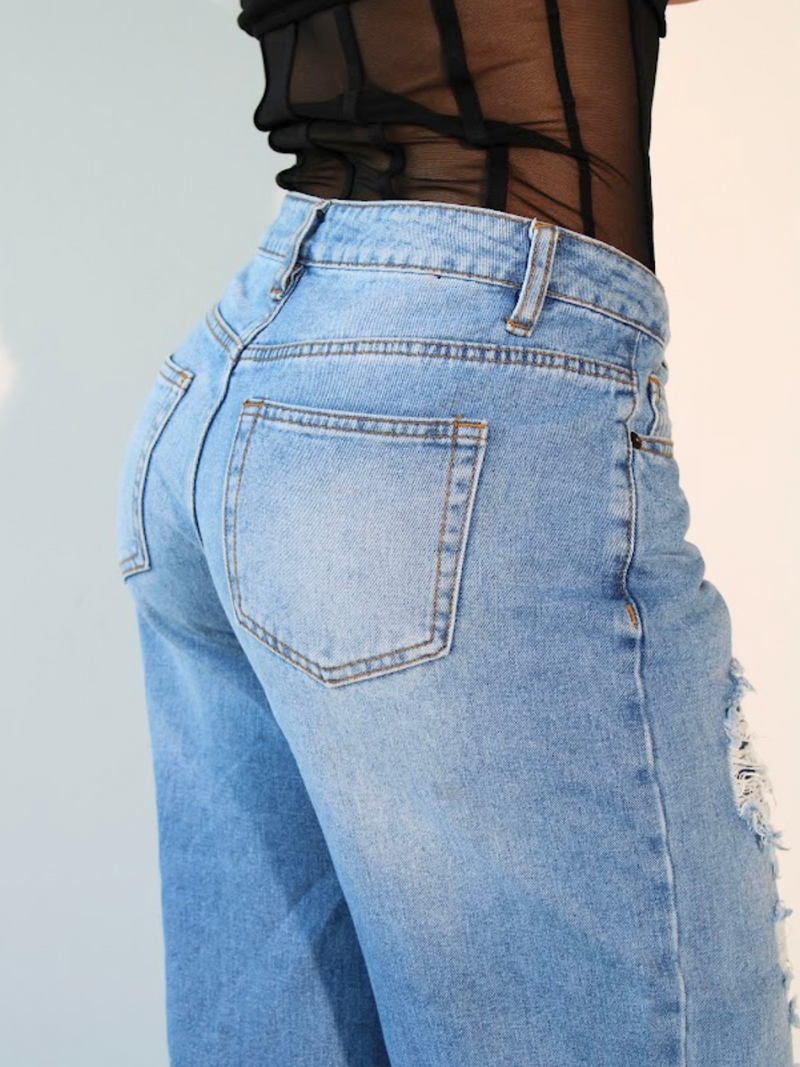 Not too Distressed Wide Leg Denim