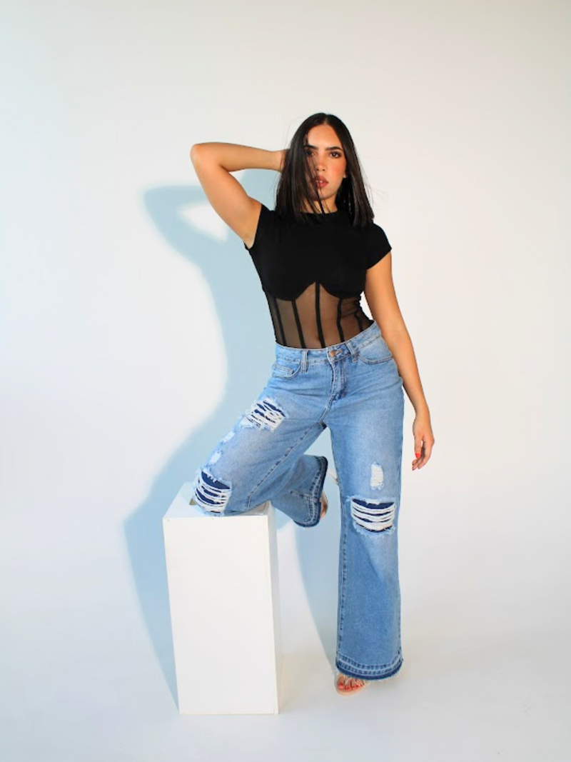 Not too Distressed Wide Leg Denim