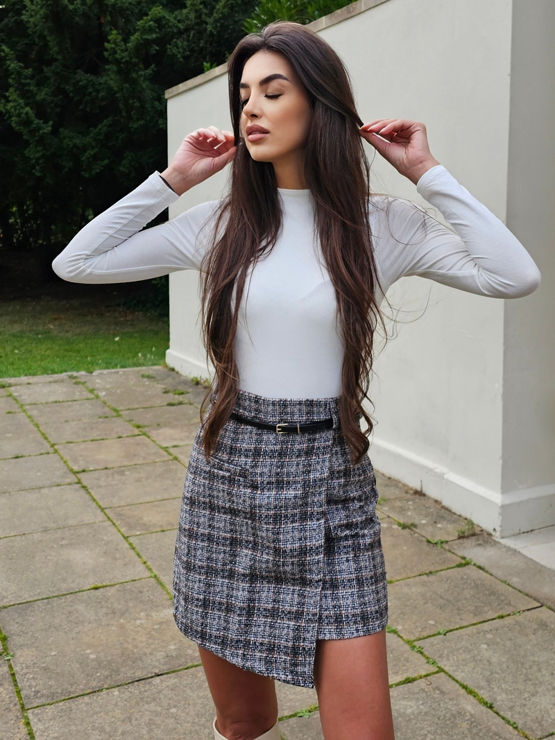 Elegant Y2K High Waist Brown Plaid Skirt l ZADE FASHION