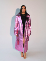 Luminously Bright Vegan Leather Trench Coat Pink Metallic