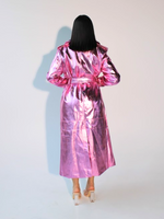 Luminously Bright Vegan Leather Trench Coat Pink Metallic