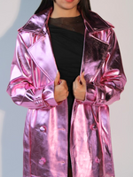 Luminously Bright Vegan Leather Trench Coat Pink Metallic