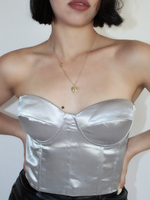 metallic corset, metallic crop top, super soft crop top, zade fashion crop top, cute short hair, cute short hairstyles, vegan leather pants, grey crop top, silver crop top