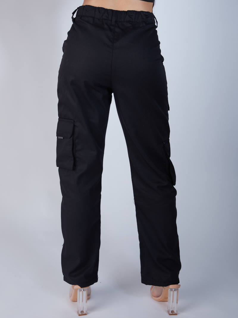 black cargo pants for women, cargo pants with pockets, straight leg cargo pants, clear high heel shoes, zade fashion