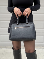 Floral Embossed Satchel Handbag – Black