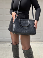 Floral Embossed Satchel Handbag – Black
