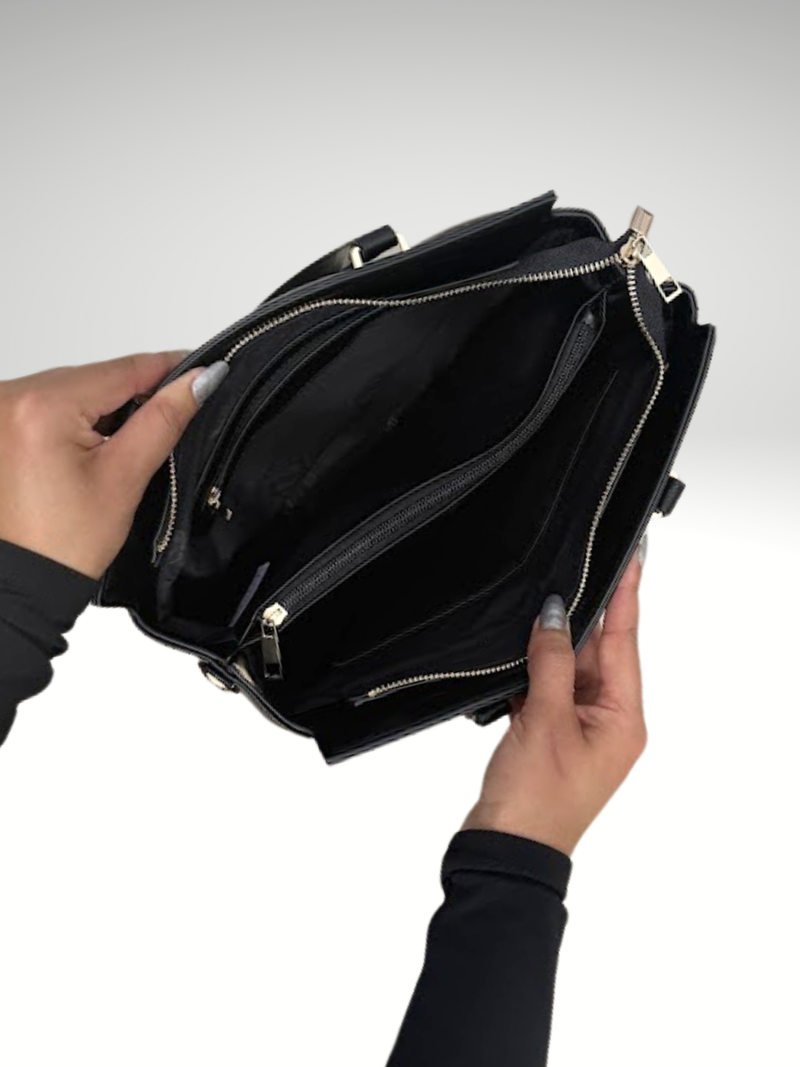 Floral Embossed Satchel Handbag – Black