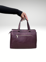 Floral Embossed Satchel Handbag – Burgundy