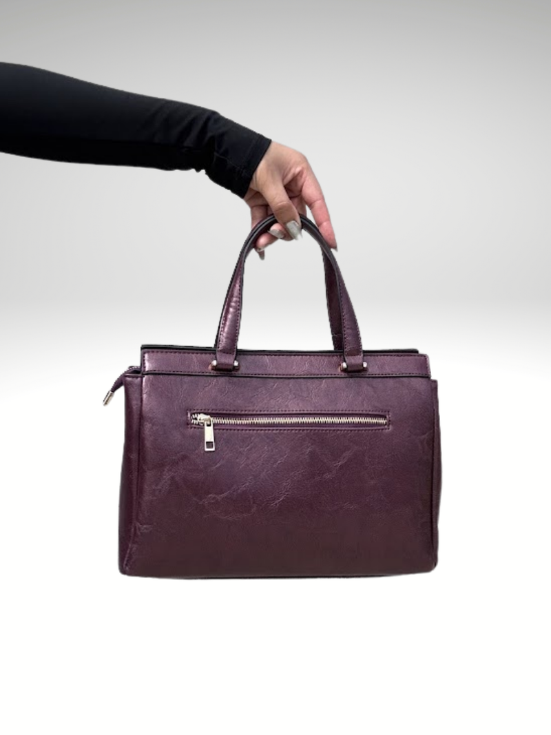 Floral Embossed Satchel Handbag – Burgundy