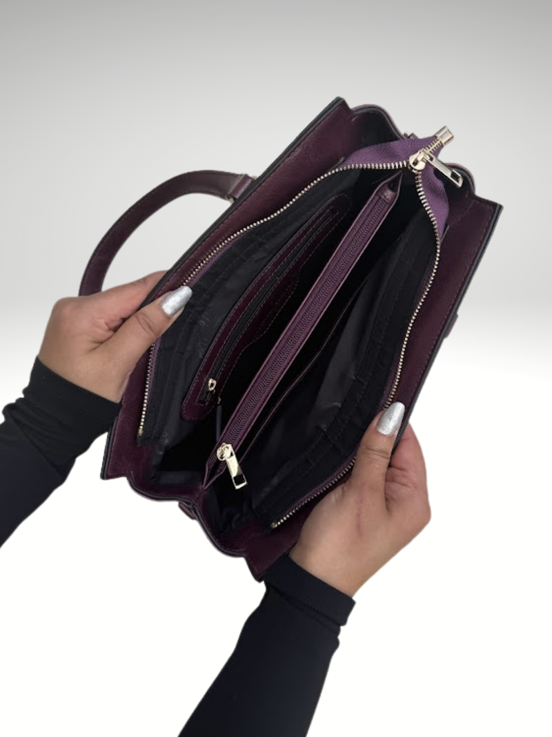 Floral Embossed Satchel Handbag – Burgundy