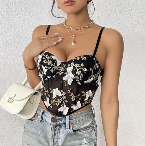 Butterfly Embroidery Lace Crop Top