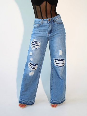 デニム・ジーパン Golden Relaxed Wide-Leg Jeans With Ripped デニム・ジーパン Golden Relaxed Wide-Leg Jeans With Ripped