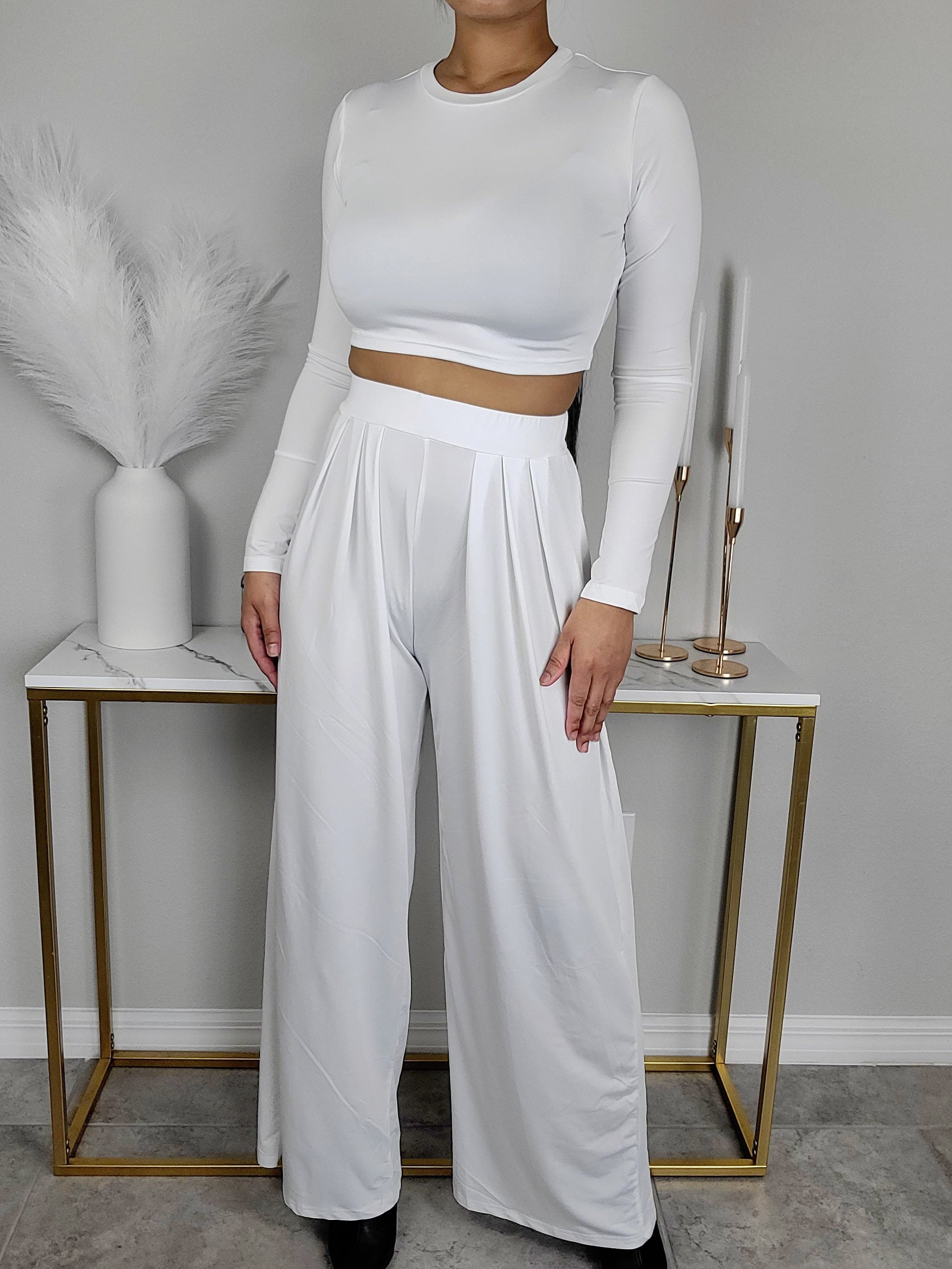 Comfy and Chic Pants Set - White